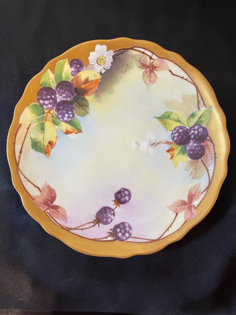 Limoges Hand-Painted Blackberry Charger in Purple and Gold